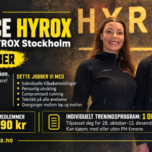 Performance HYROX på Avancia – oppstart 28. oktober, medlemspris 1 890 kr, ordinær pris 2 390 kr og individuelt treningsprogram 1 000 kr.